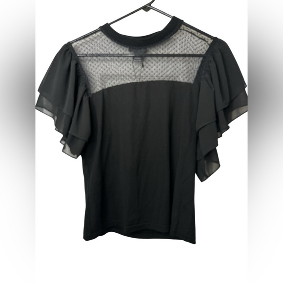Gracia Tops - Gracia Black Sheer Ruffle Sleeve Blouse NWT